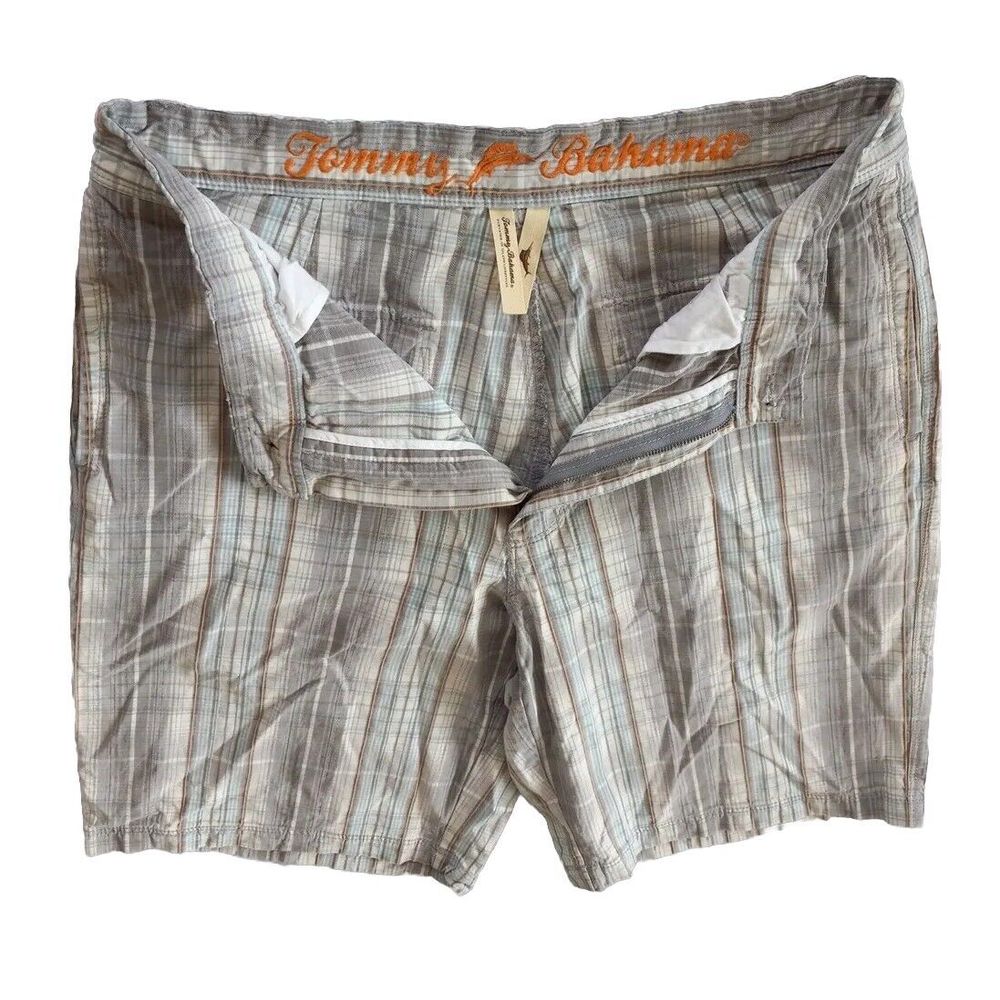 Tommy Bahama Mens 34 Bermuda Short Plaid Multicolor Inseam 10in Silk Cotton